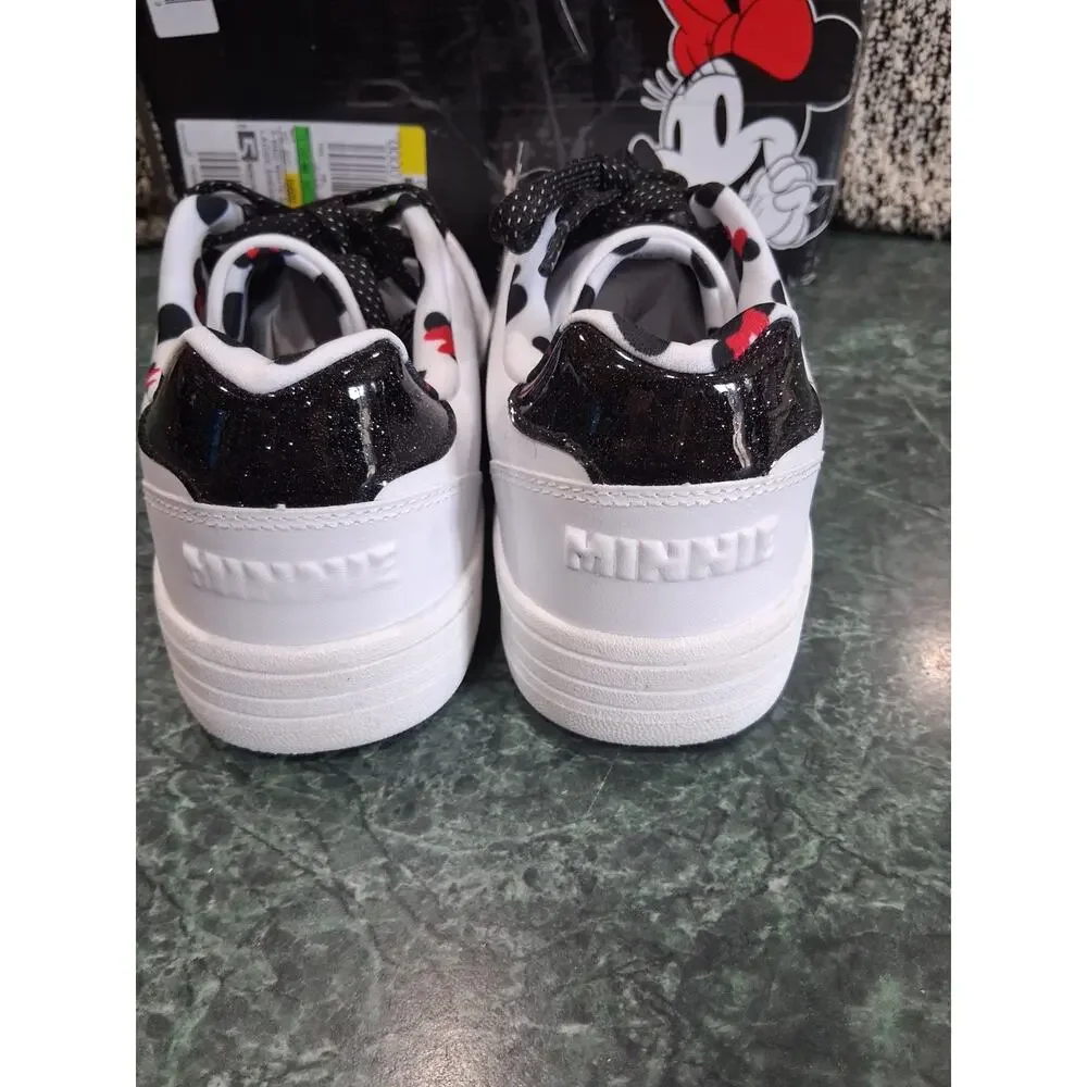 Disney Minnie Mouse Sneakers Ladies Size 8 White Polka Dot Laces Red Bow New